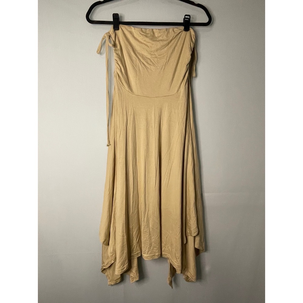 FP Beach Tan Gauze‎ Strapless Hi Low Midi Dress Tie Sides Women's Small